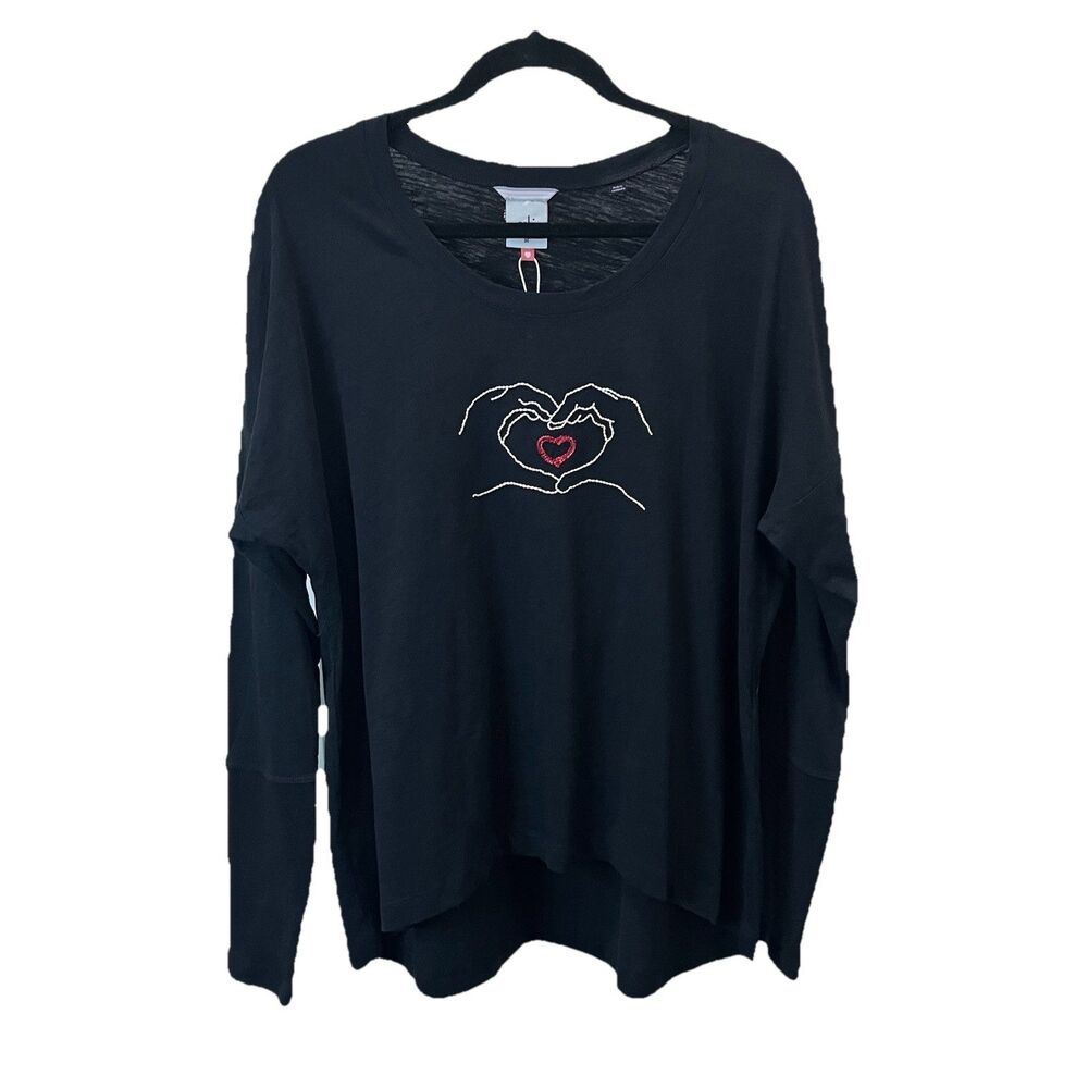 Darling Cabi # 4197 "Love You Tee" Boxy Fit Dropped Shoulders Black Top Size M